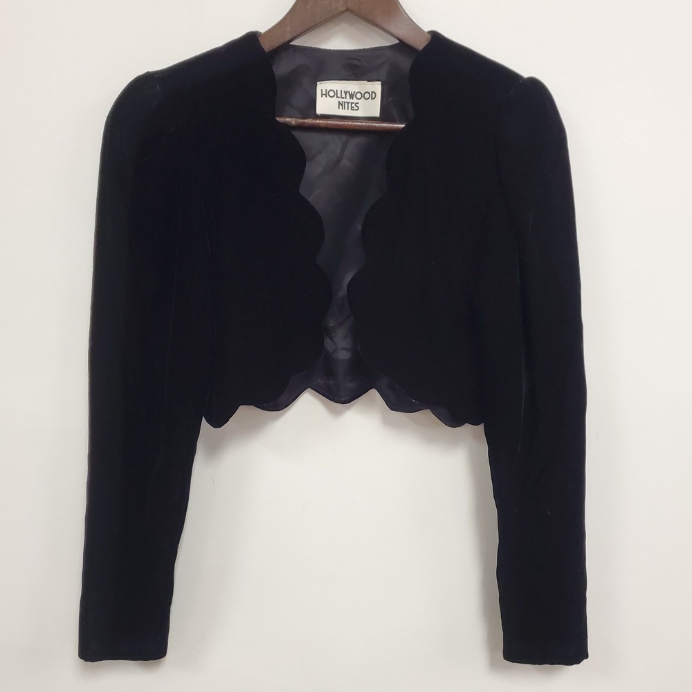 Hollywood Nites Womens‎ Scallop Hem Velvet Whimsigoth Top Size S Black Romantic